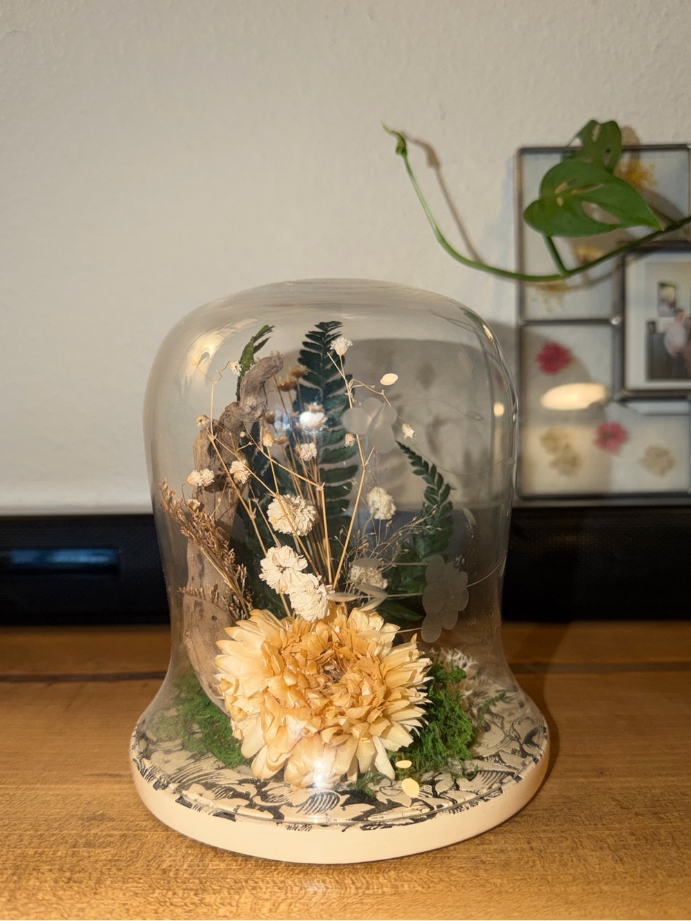 Dried flower and driftwood dome